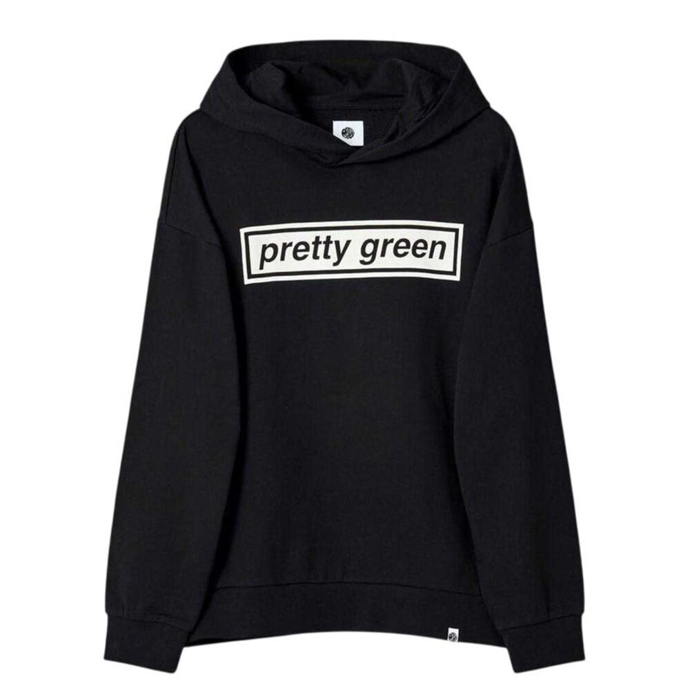 Pretty Green Mens Box Logo Regular Drawstring Hoodie / Black